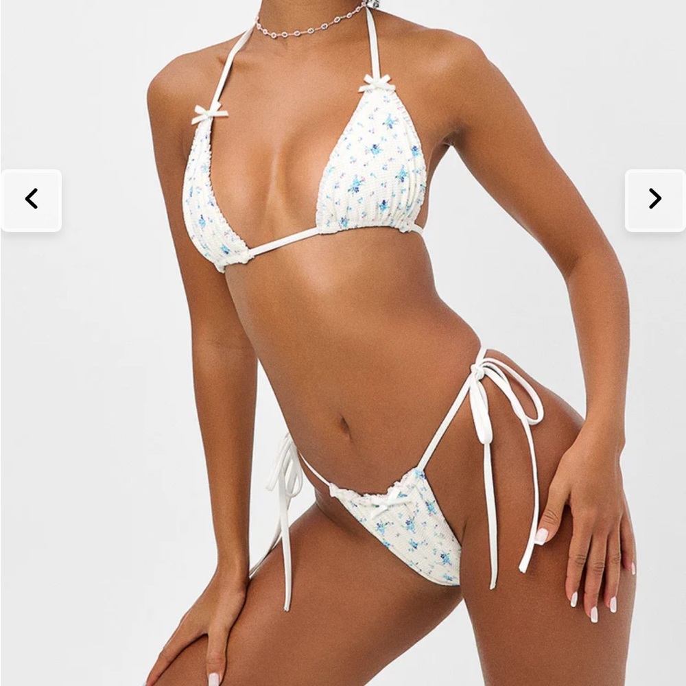 Frankie's Bikinis White Floral Triangle Tie-Side Bikini - Picture 1 of 4